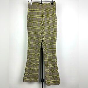 Urban Outfitters Black Green Checked Plaid‎ Cropped Flare Pants